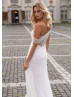 One Shoulder Sequins Pearls Slit Wedding Dress